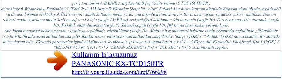 dahili kullanim modu ya da ana birimle iletiim kuruyor Bir arama yapma ya da bir çariyi yanitlama Telefon rehberi modu Ayarlama modu Sesli mesaj servisi için (sayfa 13) Pil arj seviyesi Çari