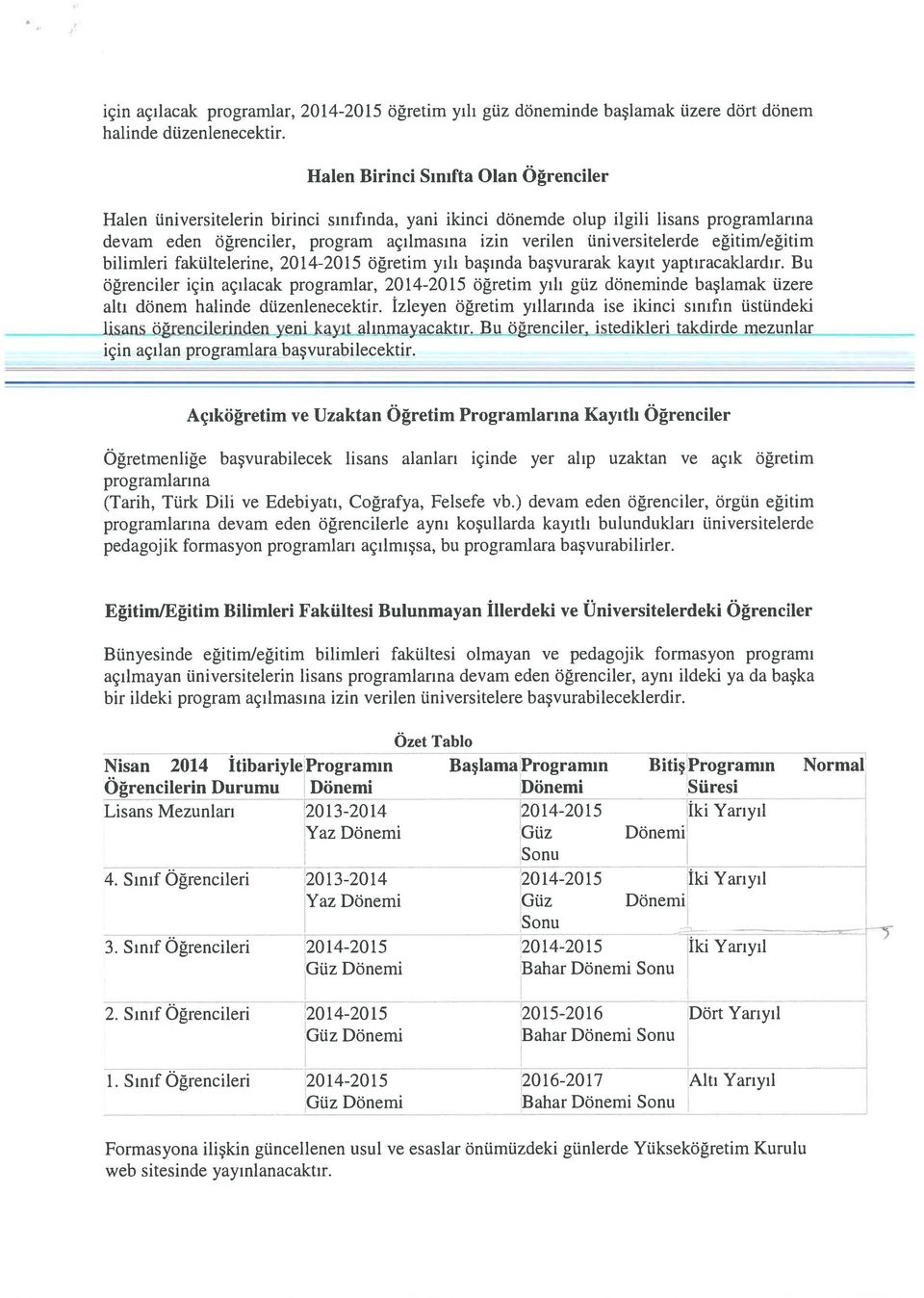 üniversitelerde eğitimleğitim bilimleri fakültelerine, 20142015 öğretim yılı başında başvurarak kayıt yaptıracaklardır.