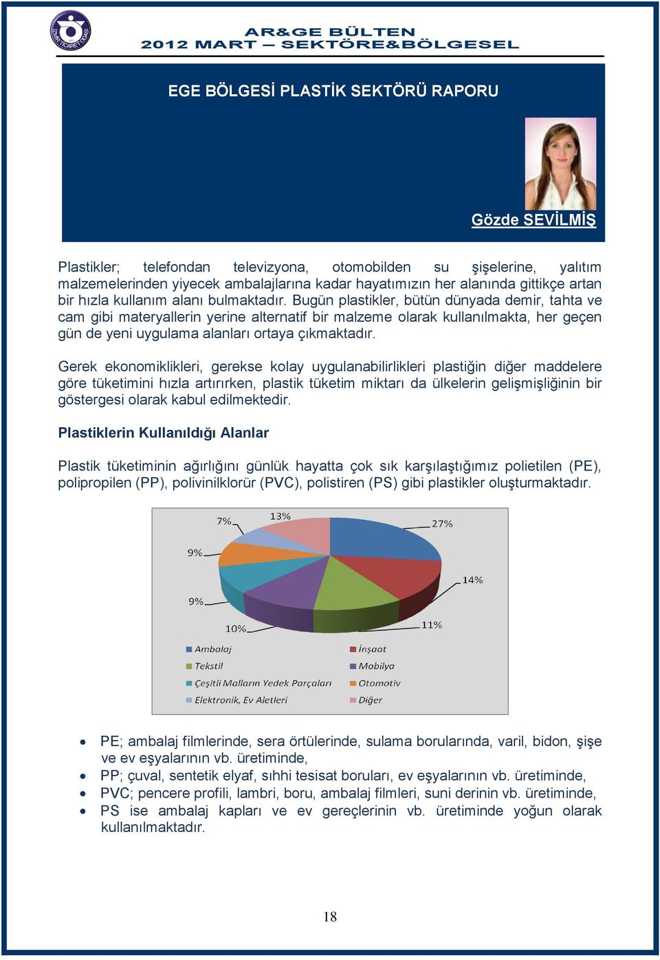 Bugün plastikler, bütün dünyada demir, tahta ve cam gibi materyallerin yerine alternatif bir malzeme olarak kullanılmakta, her geçen gün de yeni uygulama alanları ortaya çıkmaktadır.