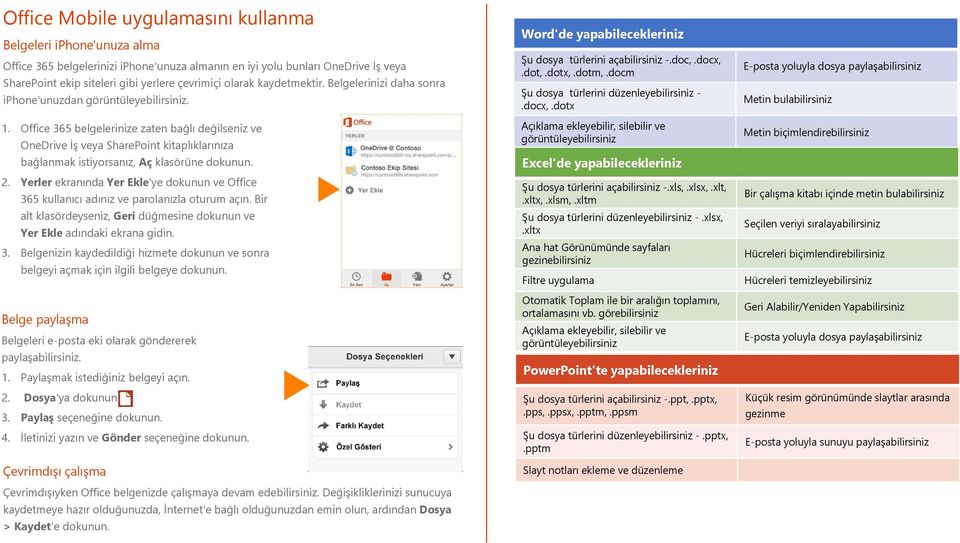 Office 365 belgelerinize zaten bağlı değilseniz ve OneDrive İş veya SharePoint kitaplıklarınıza bağlanmak istiyorsanız, Aç klasörüne dokunun. 2.