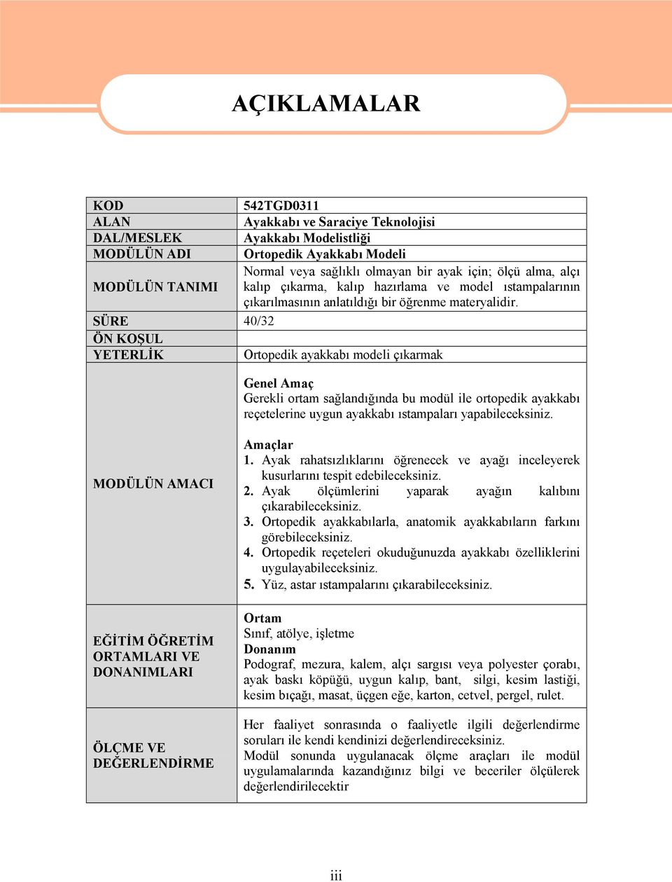 SÜRE 40/32 ÖN KOŞUL YETERLİK Ortopedik ayakkabı modeli çıkarmak Genel Amaç Gerekli ortam sağlandığında bu modül ile ortopedik ayakkabı reçetelerine uygun ayakkabı ıstampaları yapabileceksiniz.