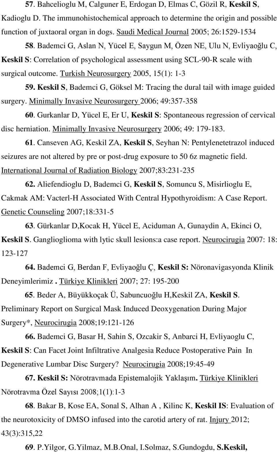 Bademci G, Aslan N, Yücel E, Saygun M, Özen NE, Ulu N, Evliyaoğlu C, Keskil S: Correlation of psychological assessment using SCL-90-R scale with surgical outcome.