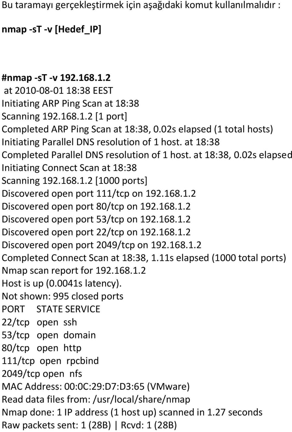 168.1.2 [1000 ports] Discovered open port 111/tcp on 192.168.1.2 Discovered open port 80/tcp on 192.168.1.2 Discovered open port 53/tcp on 192.168.1.2 Discovered open port 22/tcp on 192.168.1.2 Discovered open port 2049/tcp on 192.