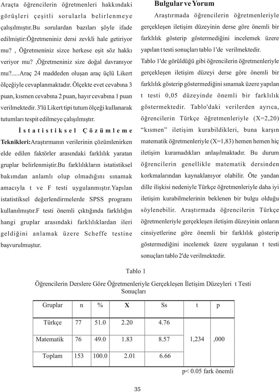 Ölçekte evet cevabına 3 puan, kısmen cevabına 2 puan, hayır cevabına 1 puan verilmektedir. 3'lü Likert tipi tutum ölçeği kullanarak tutumları tespit edilmeye çalışılmıştır.