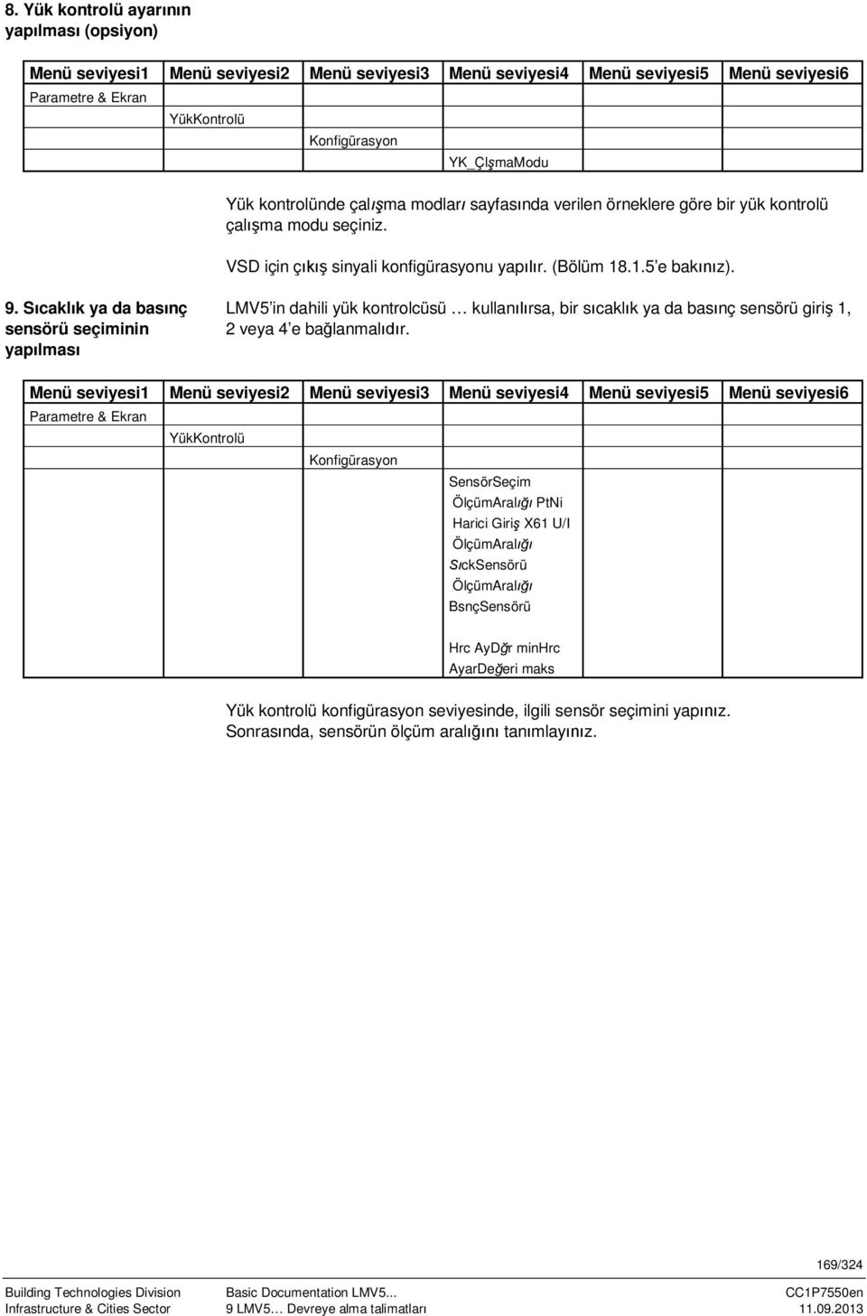 Sıcaklık ya da basınç sensörü seçiminin yapılması LMV5 in dahili yük kontrolcüsü kullanılırsa, bir sıcaklık ya da basınç sensörü giriş 1, 2 veya 4 e bağlanmalıdır.