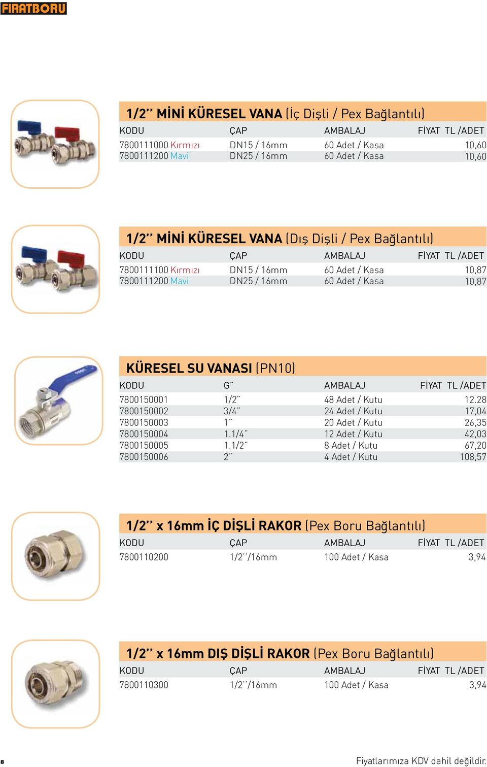 78001006 G 1/2 3/4 1.1/4 1.1/2 2 48 Adet / Kutu 24 Adet / Kutu Adet / Kutu 12 Adet / Kutu 8 Adet / Kutu 4 Adet / Kutu 12.