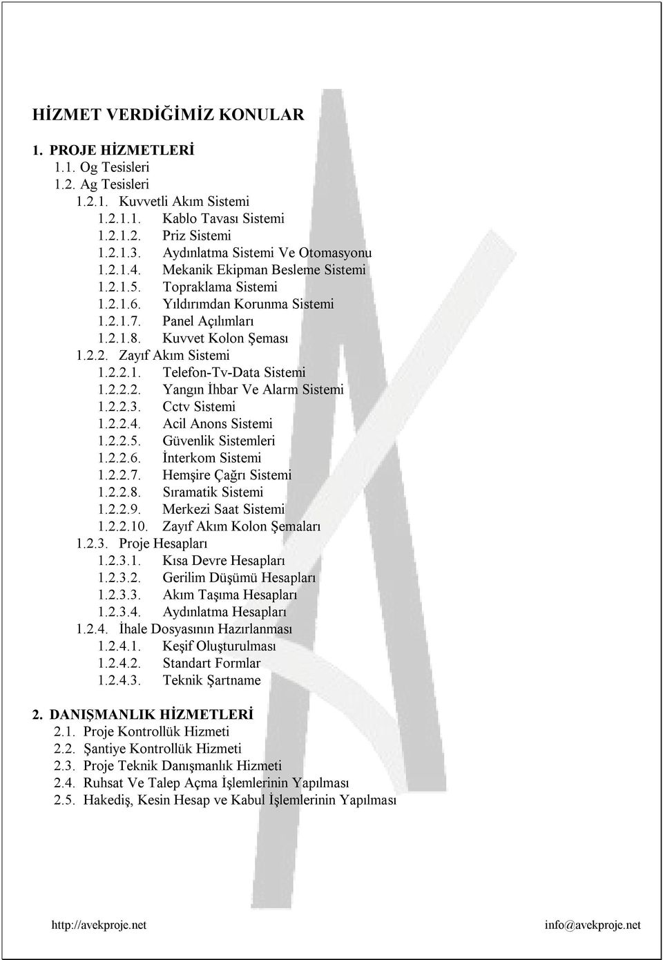 2.2.1. Telefon-Tv-Data Sistemi 1.2.2.2. Yangın İhbar Ve Alarm Sistemi 1.2.2.3. Cctv Sistemi 1.2.2.4. Acil Anons Sistemi 1.2.2.5. Güvenlik Sistemleri 1.2.2.6. İnterkom Sistemi 1.2.2.7.