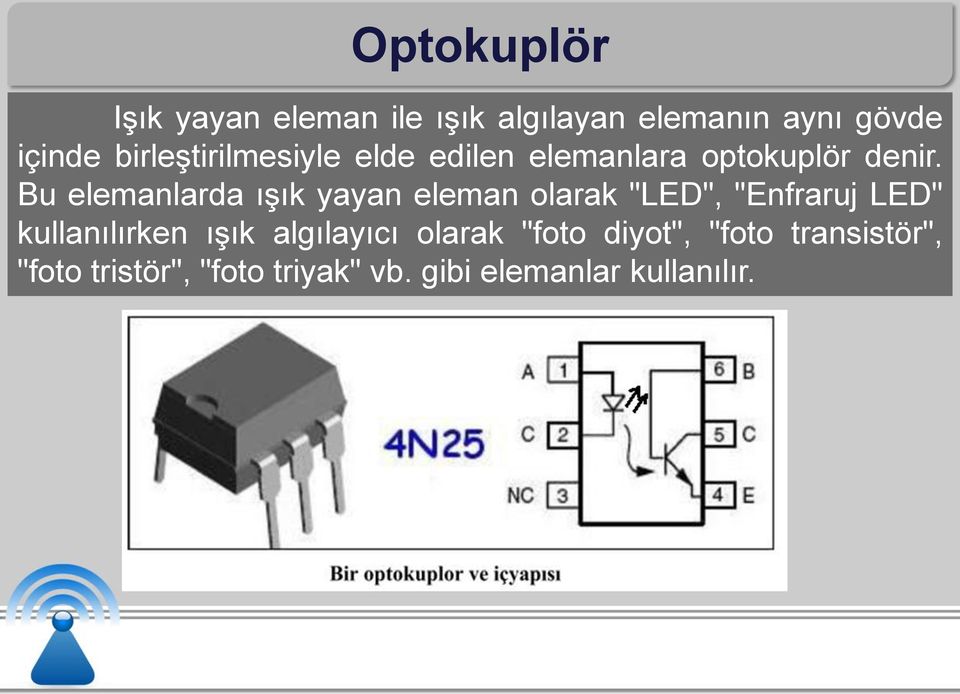 Bu elemanlarda ışık yayan eleman olarak "LED", "Enfraruj LED" kullanılırken ışık