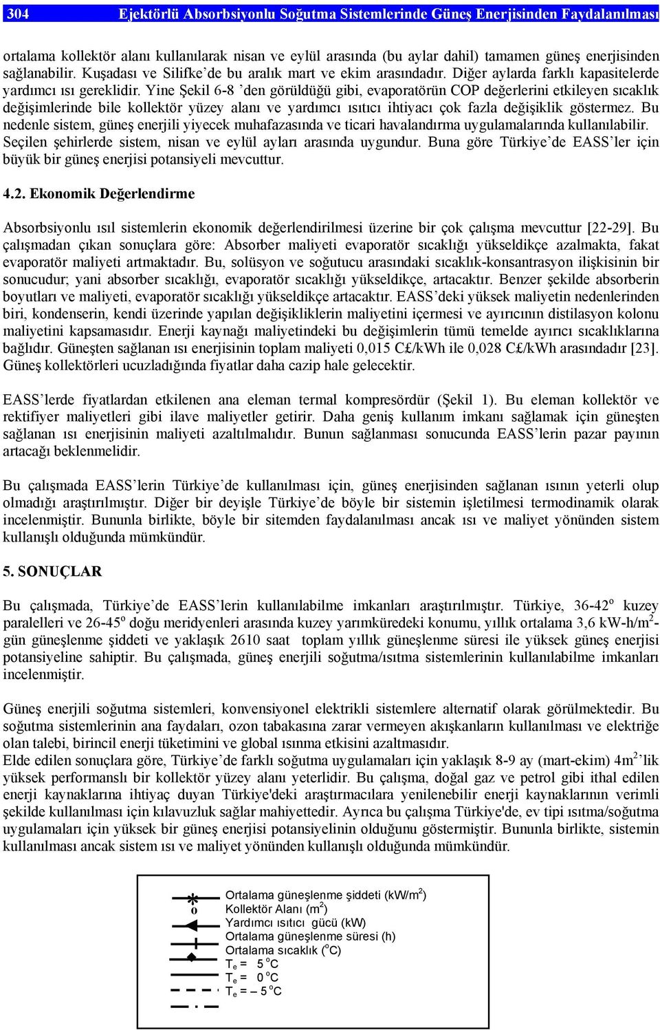 Yine Şekil - den görüldüğü gibi, evaporatörün COP değerlerini etkileyen sıcaklık değişimlerinde bile kollektör yüzey alanı ve yardımcı ısıtıcı ihtiyacı çok fazla değişiklik göstermez.