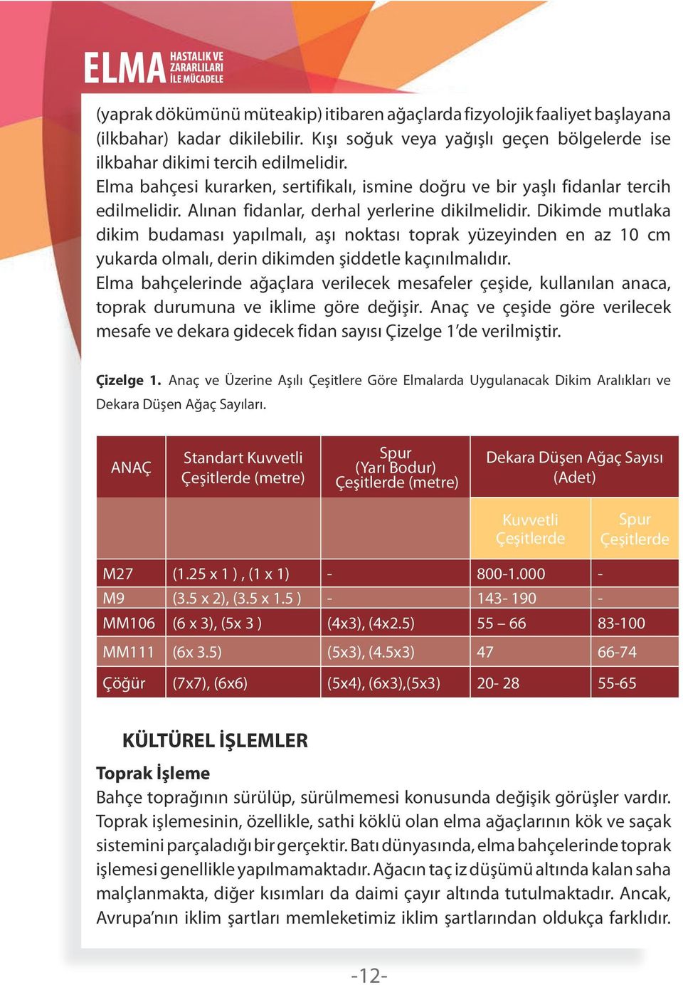 Dikimde mutlaka dikim budaması yapılmalı, aşı noktası toprak yüzeyinden en az 10 cm yukarda olmalı, derin dikimden şiddetle kaçınılmalıdır.