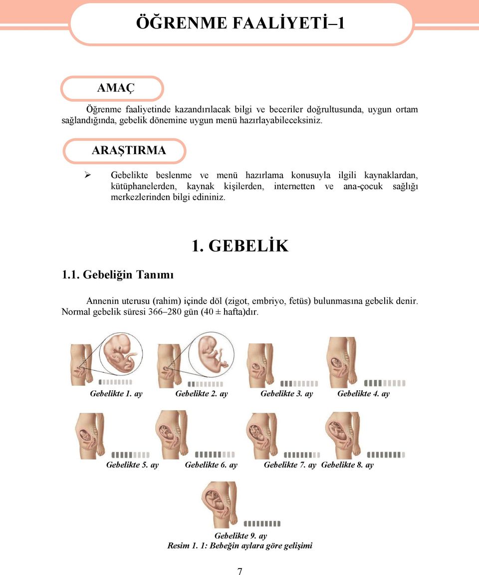 1.1. Gebeliğin Tanımı 1. GEBELİK Annenin uterusu (rahim) içinde döl (zigot, embriyo, fetüs) bulunmasına gebelik denir. Normal gebelik süresi 366 280 gün (40 ± hafta)dır.