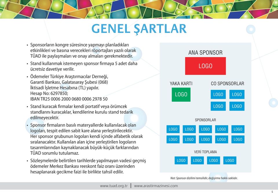 Ödemeler Türkiye Araştırmacılar Derneği, Garanti Bankası, Galatasaray Şubesi (068) İktisadi İşletme Hesabına (TL) yapılır.