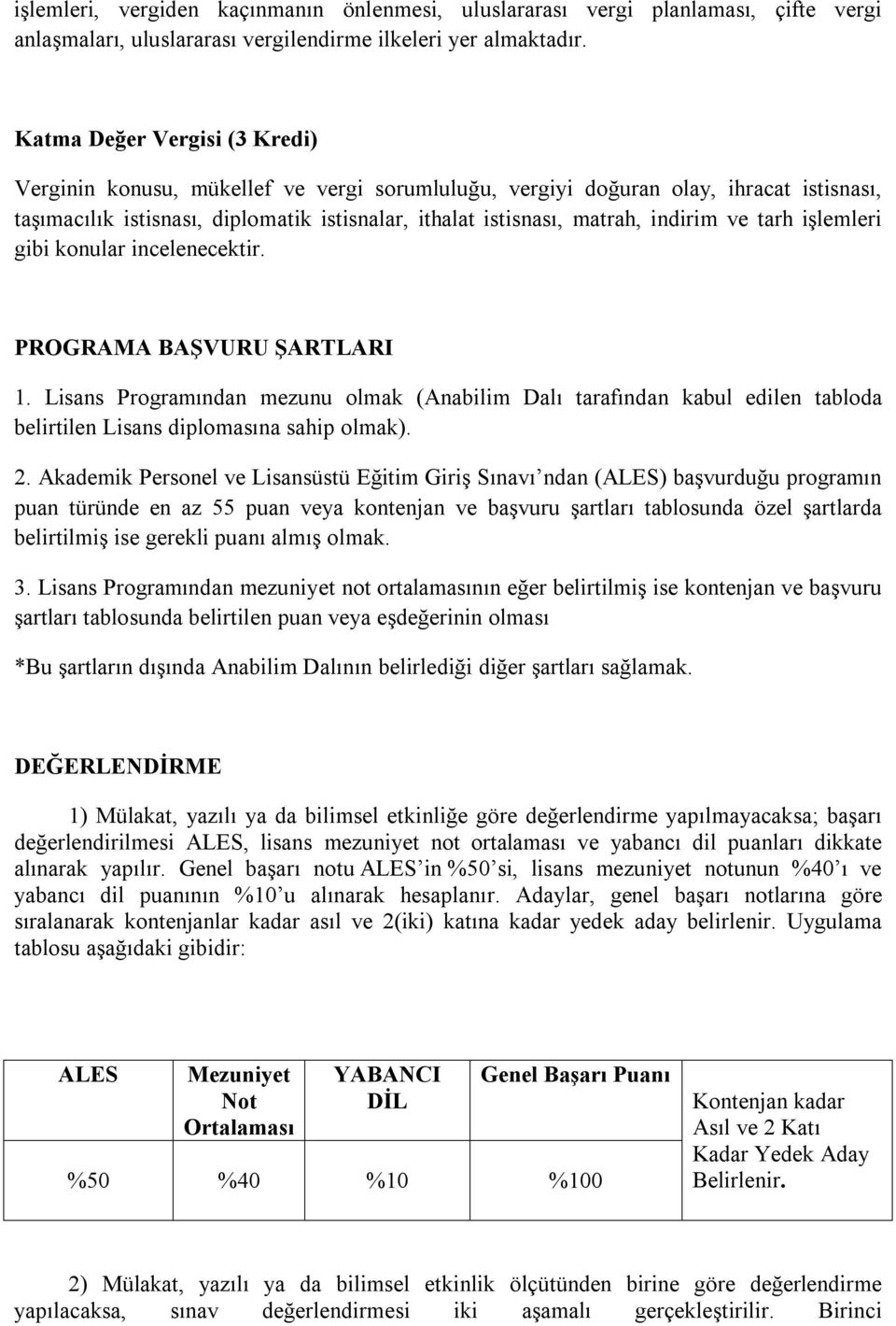 ve tarh işlemleri gibi konular incelenecektir. PROGRAMA BAŞVURU ŞARTLARI 1. Lisans Programından mezunu olmak (Anabilim Dalı tarafından kabul edilen tabloda belirtilen Lisans diplomasına sahip olmak).