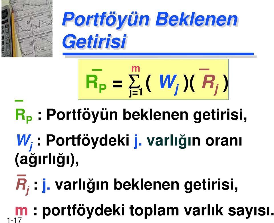 Portföydeki j. varlığın oranı (ağırlığı), R j : j.