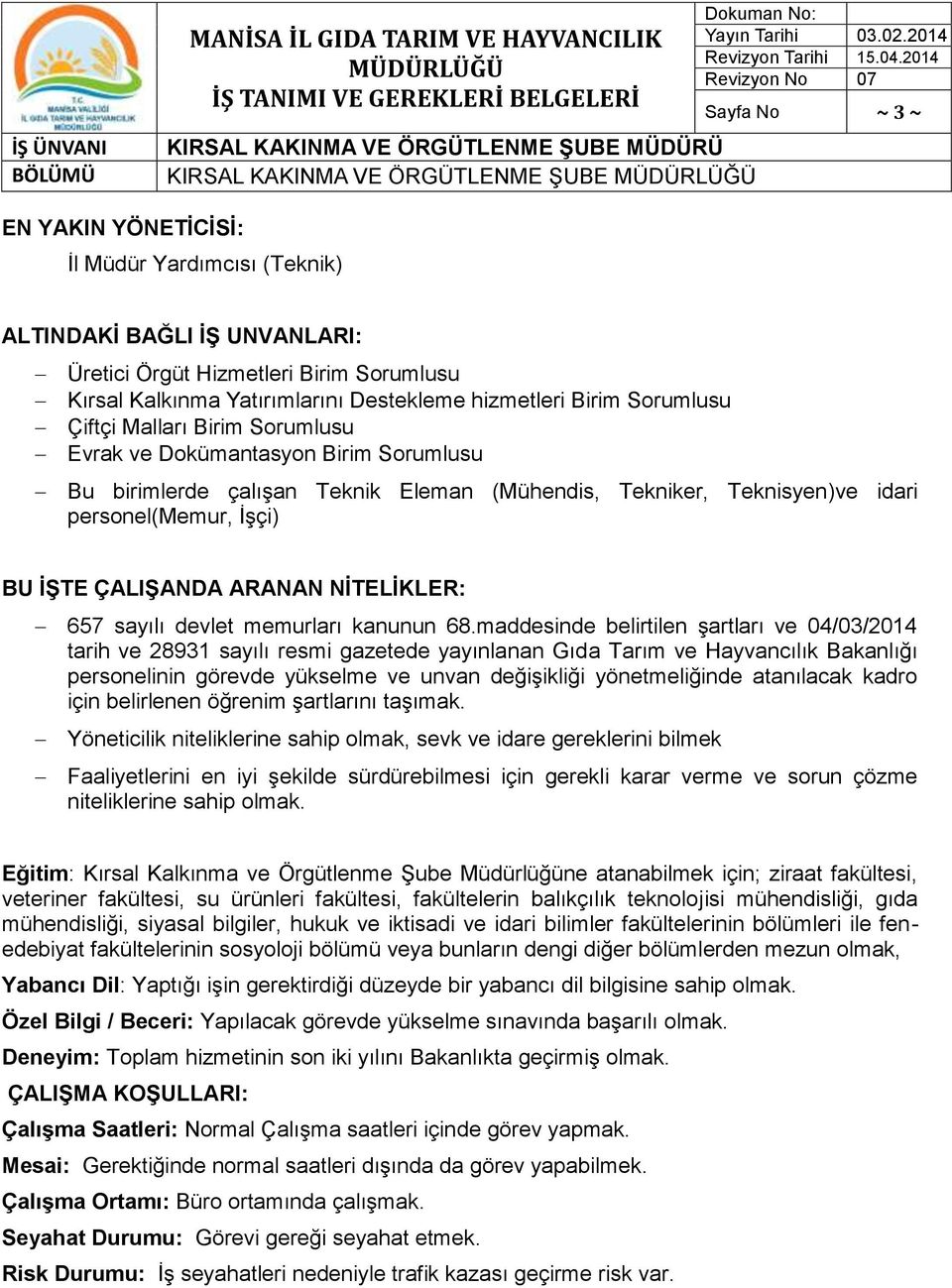 hizmetleri Birim Sorumlusu Çiftçi Malları Birim Sorumlusu Evrak ve Dokümantasyon Birim Sorumlusu Bu birimlerde çalışan Teknik Eleman (Mühendis, Tekniker, Teknisyen)ve idari personel(memur, İşçi) BU