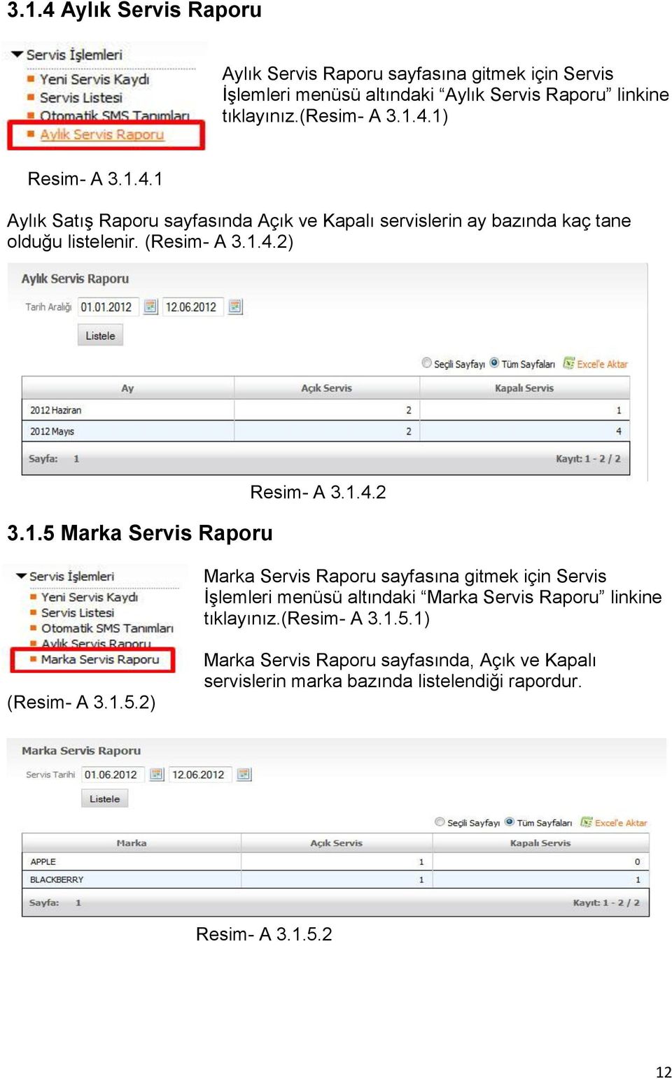 1.5 Marka Servis Raporu Resim- A 3.1.4.