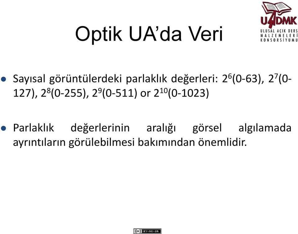 511) or 2 10 (0 1023) Parlaklık değerlerinin aralığı