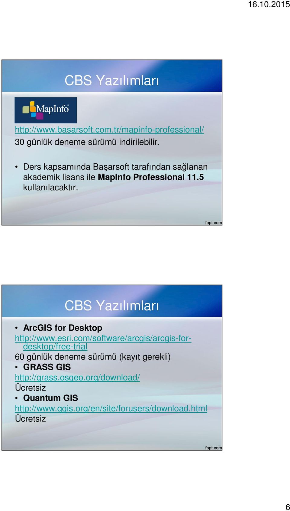 CBS Yazılımları ArcGIS for Desktop http://www.esri.