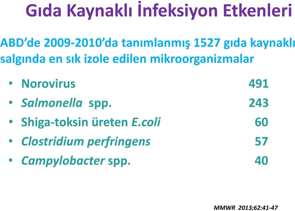 mikroorganizmalar Norovirus 491 Salmonella spp.