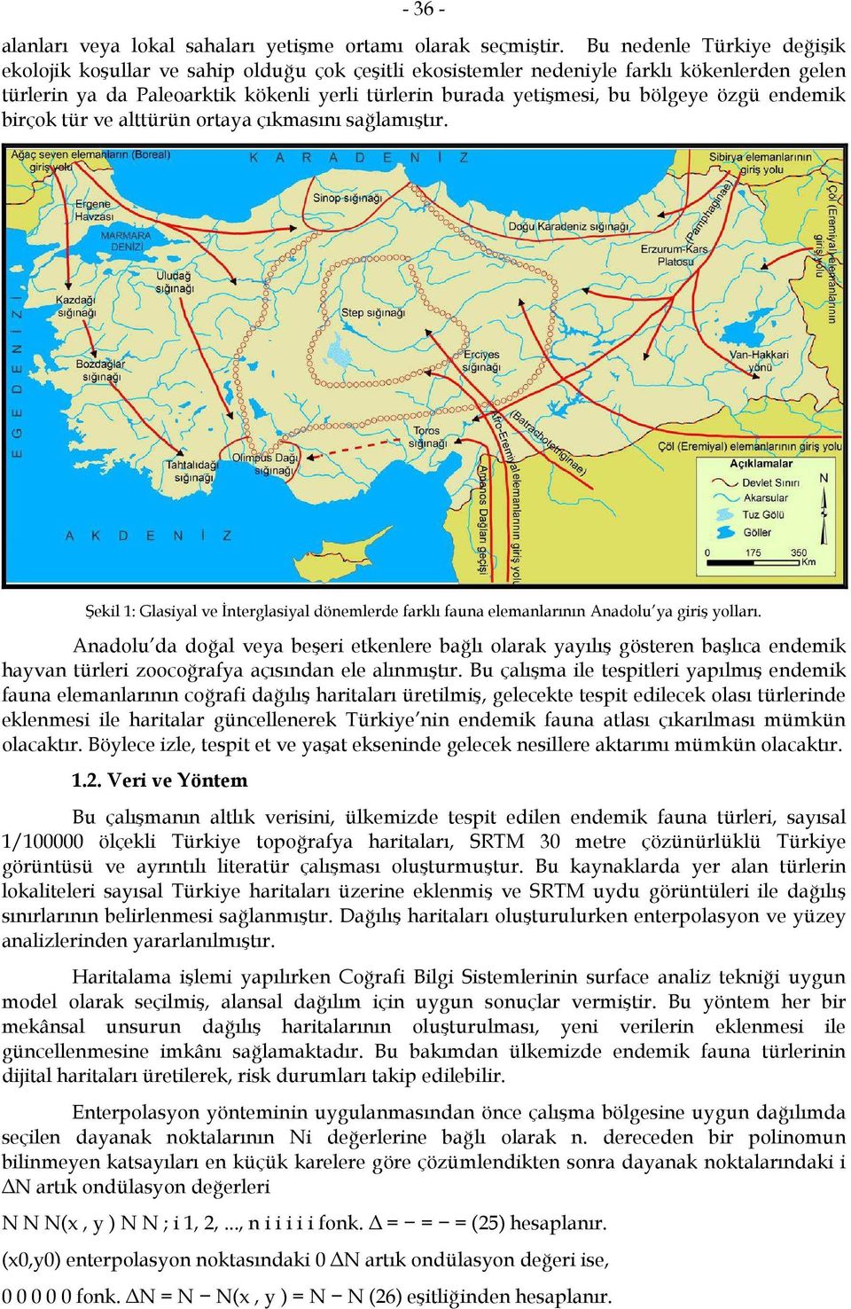 özgü endemik birçok tür ve alttürün ortaya çıkmasını sağlamıştır. Şekil 1: Glasiyal ve İnterglasiyal dönemlerde farklı fauna elemanlarının Anadolu ya giriş yolları.