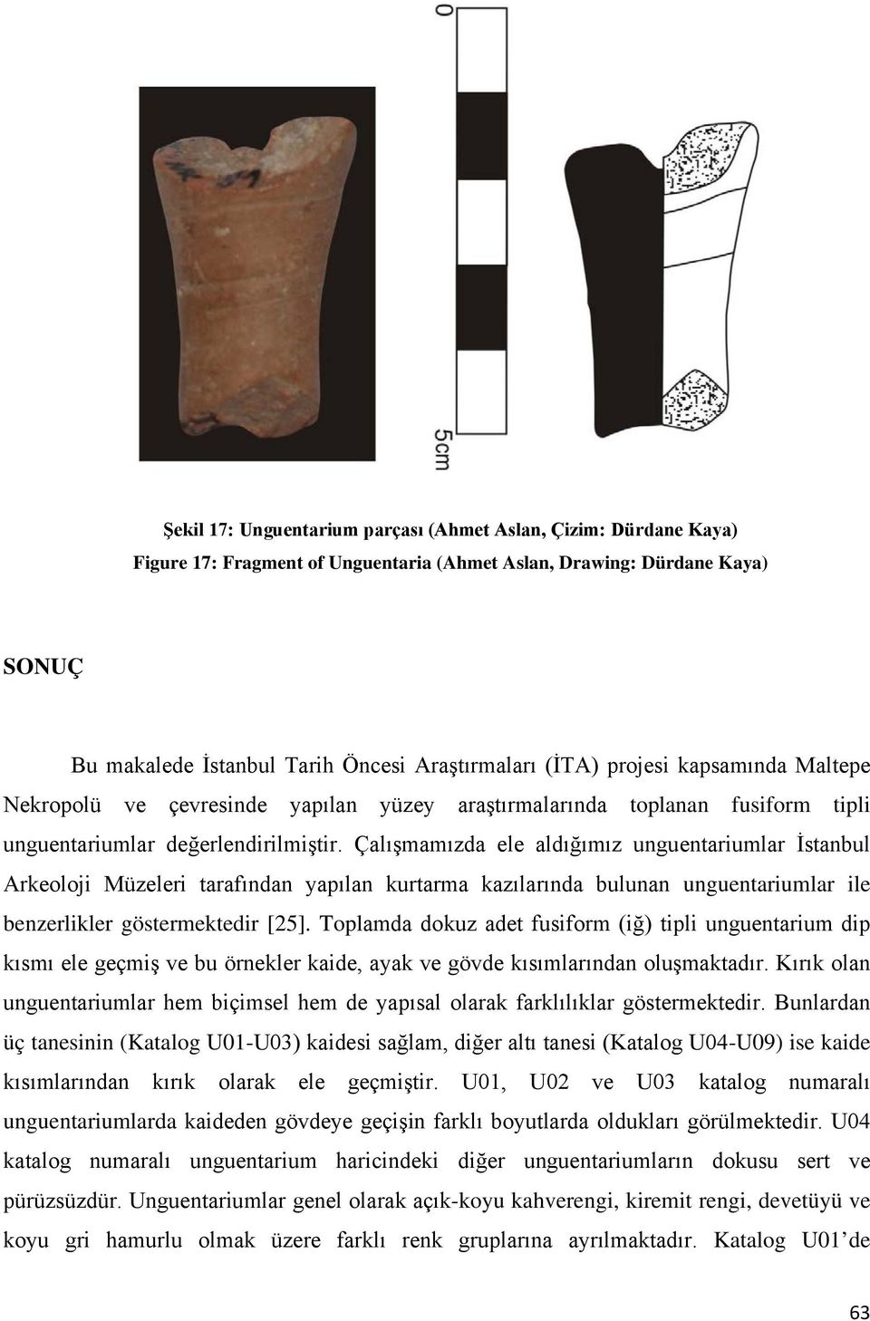 Çalışmamızda ele aldığımız unguentariumlar İstanbul Arkeoloji Müzeleri tarafından yapılan kurtarma kazılarında bulunan unguentariumlar ile benzerlikler göstermektedir [25].