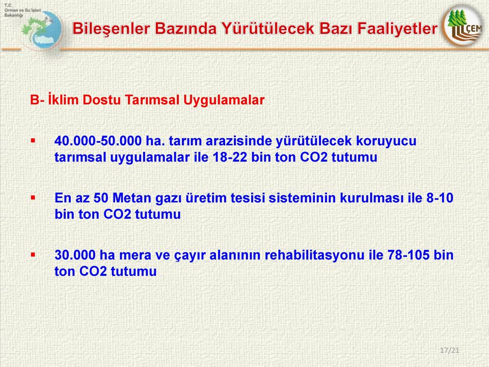 CO2 tutumu En az 50 Metan gazı üretim tesisi sisteminin kurulması ile 8-10