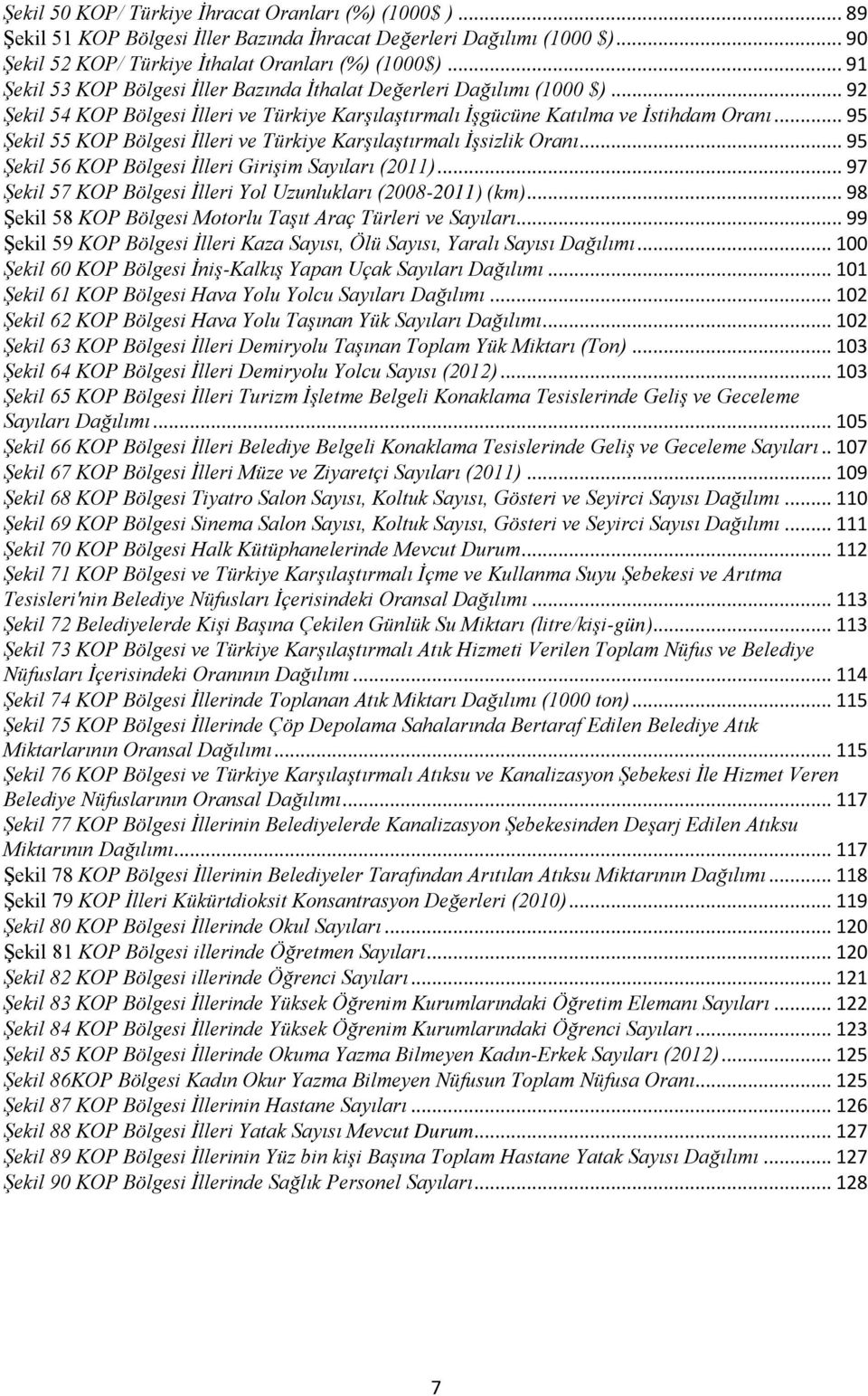 .. 95 Şekil 55 KOP Bölgesi İlleri ve Türkiye Karşılaştırmalı İşsizlik Oranı... 95 Şekil 56 KOP Bölgesi İlleri Girişim Sayıları (2011)... 97 Şekil 57 KOP Bölgesi İlleri Yol Uzunlukları (2008-2011) (km).