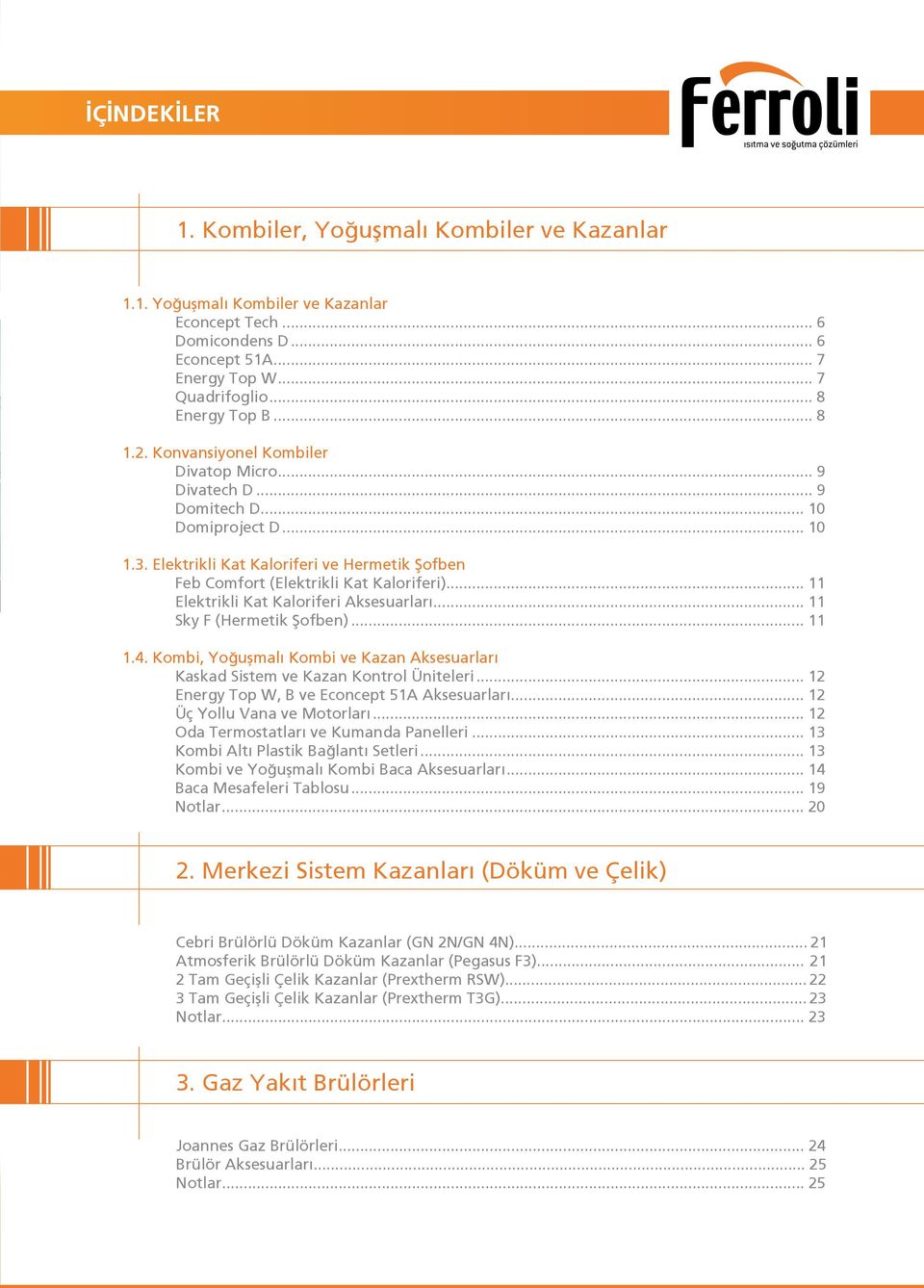 .. 11 Elektrikli Kat Kaloriferi Aksesuarları... 11 Sky F (Hermetik Şofben)... 11 1.4. Kombi, Yoğuşmalı Kombi ve Kazan Aksesuarları Kaskad Sistem ve Kazan Kontrol Üniteleri.