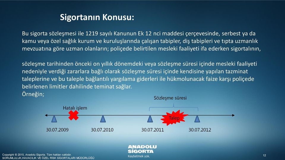 sözleşme süresi içinde mesleki faaliyeti nedeniyle verdiği zararlara bağlı olarak sözleşme süresi içinde kendisine yapılan tazminat taleplerine ve bu taleple bağlantılı yargılama