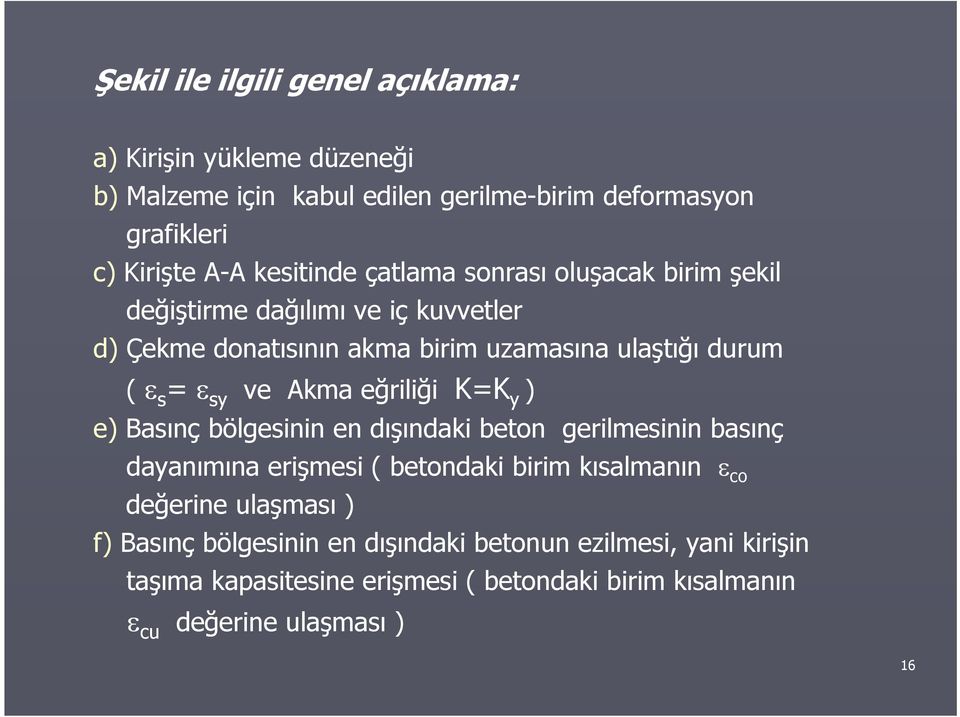 ve Akma eğriliği K=K y ) e) Baınç ölgeinin en dışındaki eton gerilmeinin aınç dayanımına erişmei ( etondaki irim kıalmanın co değerine