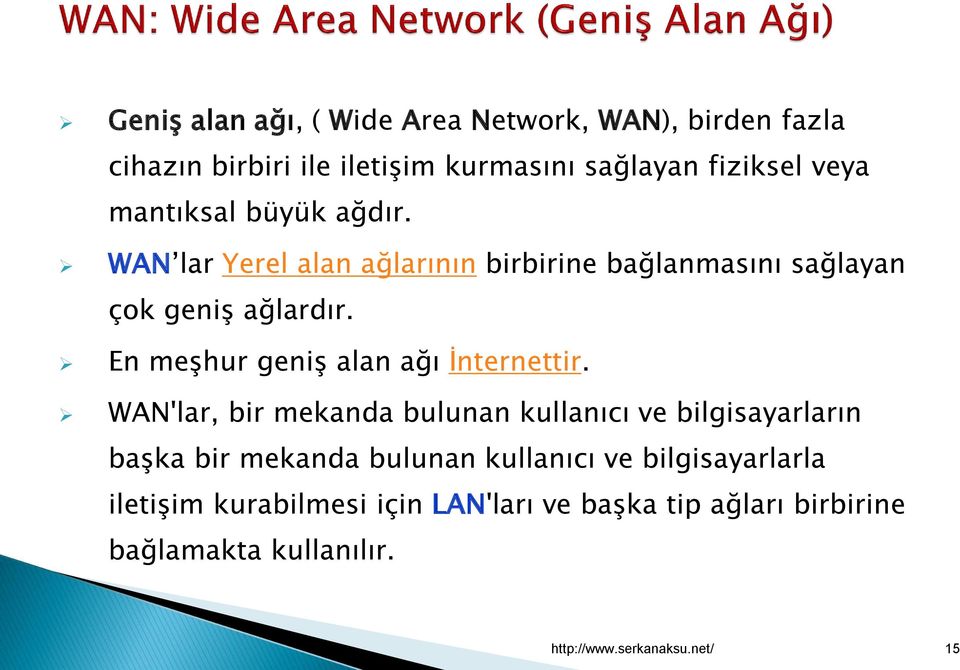 En meşhur geniş alan ağı İnternettir.