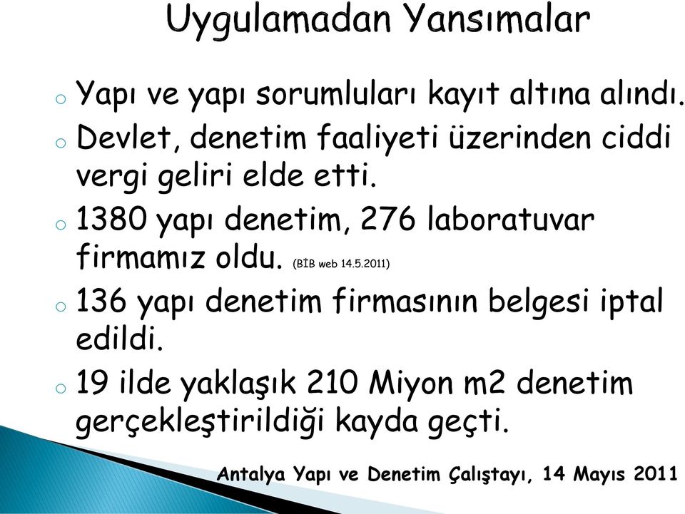 o 1380 yapı denetim, 276 laboratuvar firmamız oldu. (BİB web 14.5.