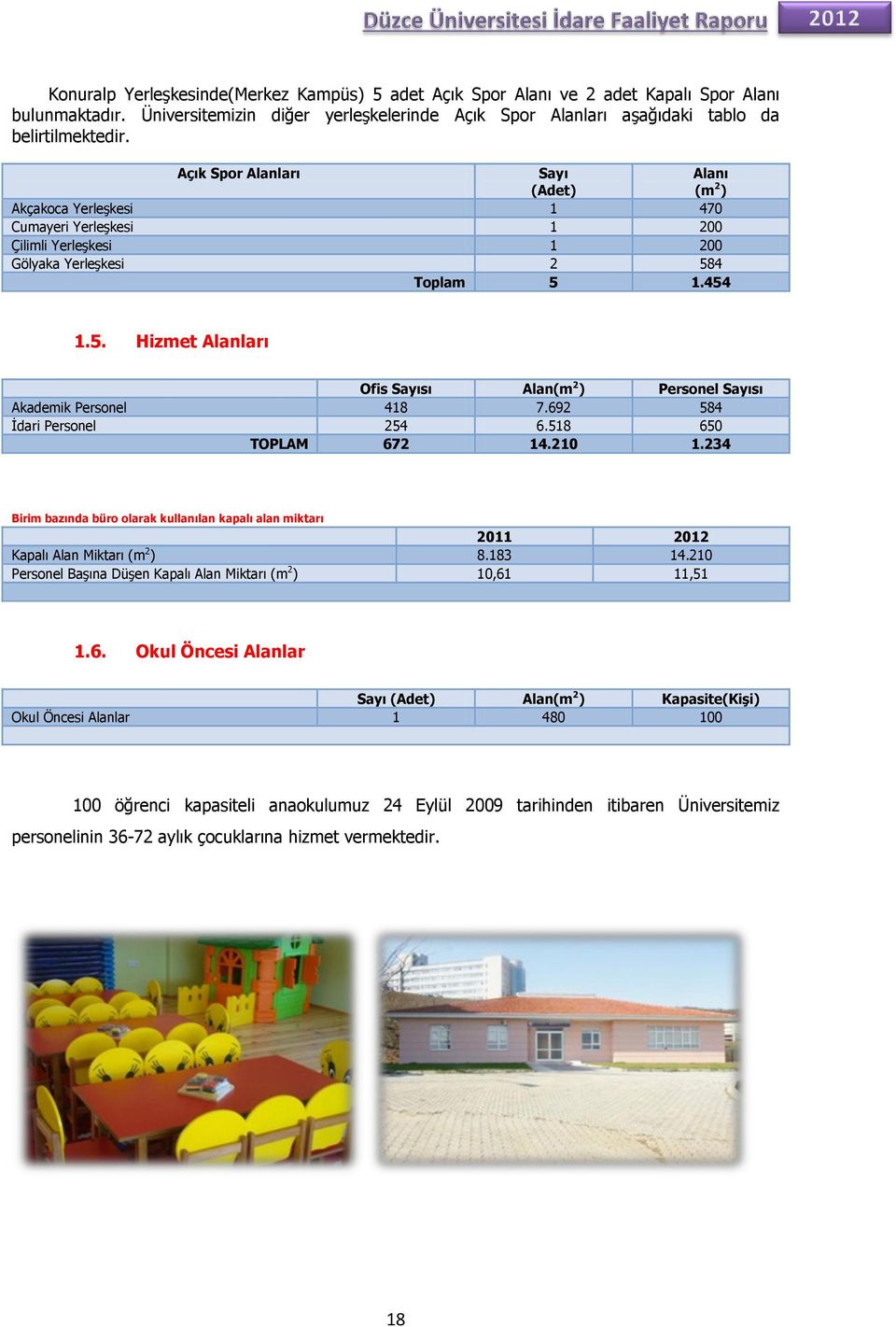 4 Toplam 5 1.454 1.5. Hizmet Alanları Ofis Sayısı Alan(m 2 ) Personel Sayısı Akademik Personel 418 7.692 584 İdari Personel 254 6.518 650 TOPLAM 672 14.210 1.