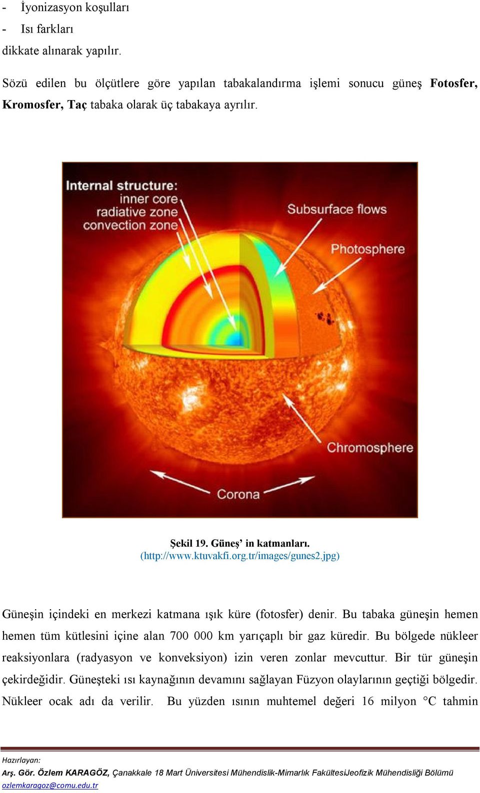 ktuvakfi.org.tr/images/gunes2.jpg) Güneşin içindeki en merkezi katmana ışık küre (fotosfer) denir.