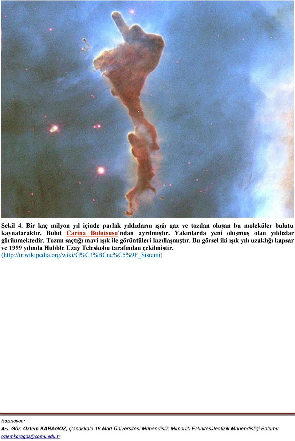 Bulut Carina Bulutsusu'ndan ayrılmıştır. Yakınlarda yeni oluşmuş olan yıldızlar görünmektedir.