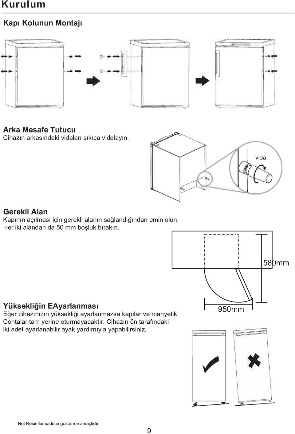 Her iki alandan da 50 mm boşluk bırakın.