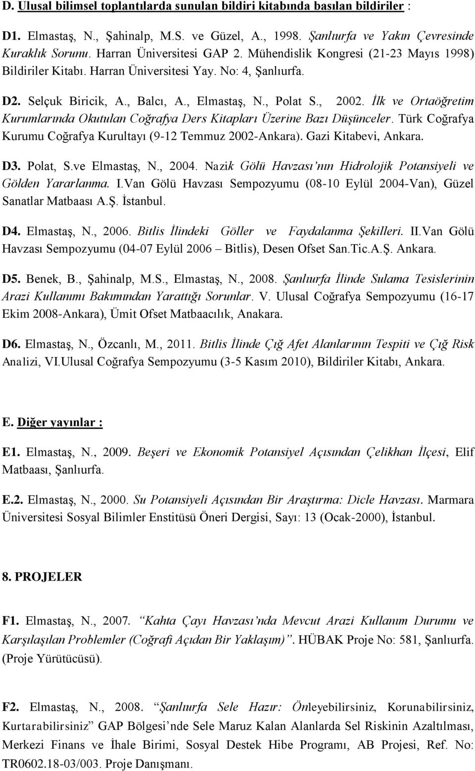 İlk ve Ortaöğretim Kurumlarında Okutulan Coğrafya Ders Kitapları Üzerine Bazı Düşünceler. Türk Coğrafya Kurumu Coğrafya Kurultayı (9-12 Temmuz 2002-Ankara). Gazi Kitabevi, Ankara. D3. Polat, S.