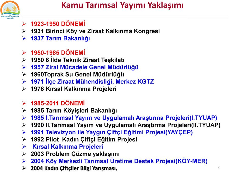 Tarımsal Yayım ve Uygulamalı Araştırma Projeleri(I.TYUAP) 1990 II.Tarımsal Yayım ve Uygulamalı Araştırma Projeleri(II.