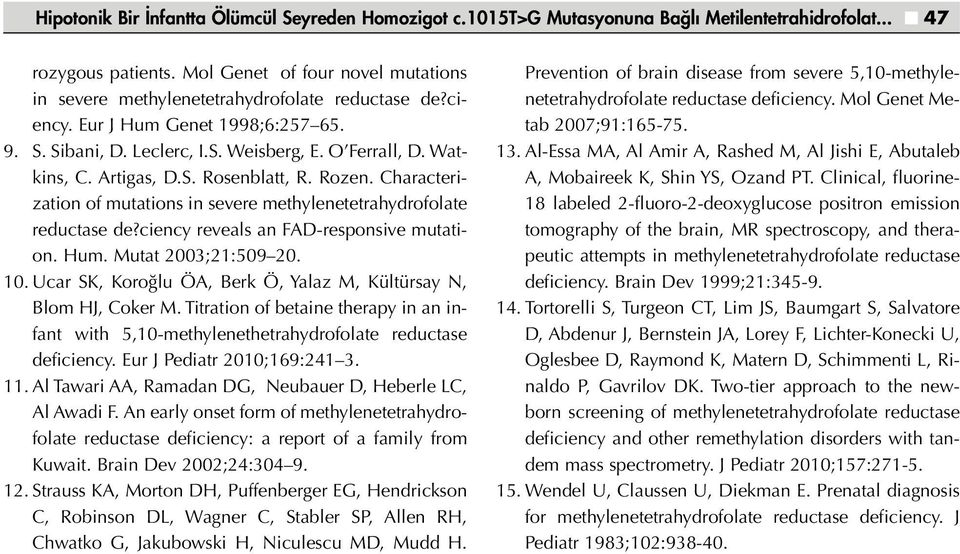 Artigas, D.S. Rosenblatt, R. Rozen. Characterization of mutations in severe methylenetetrahydrofolate reductase de?ciency reveals an FAD-responsive mutation. Hum. Mutat 2003;21:509 20. 10.