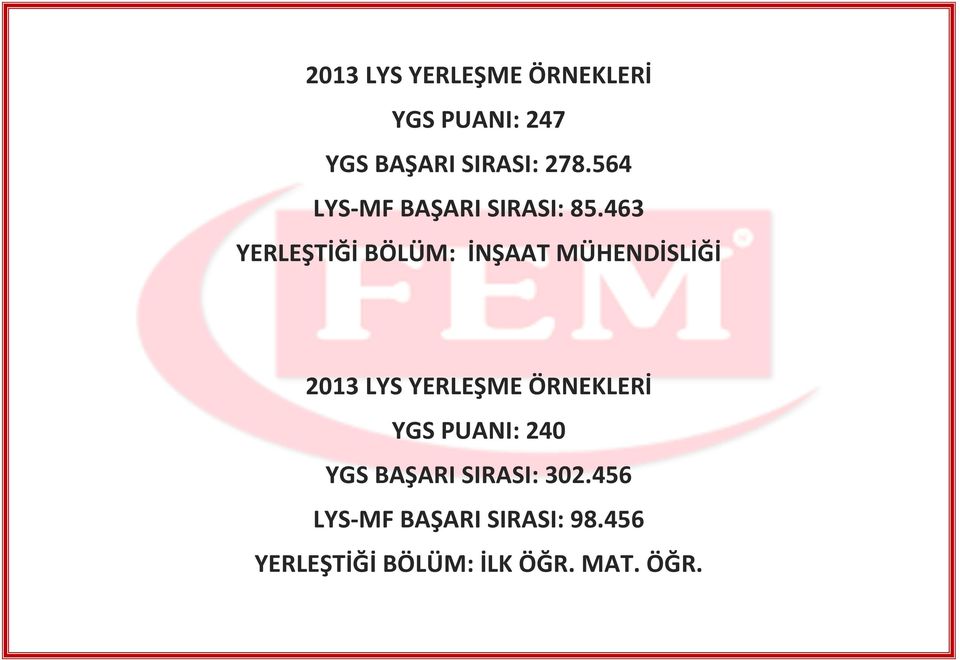 463 YERLEŞTİĞİ BÖLÜM: İNŞAAT MÜHENDİSLİĞİ YGS PUANI: