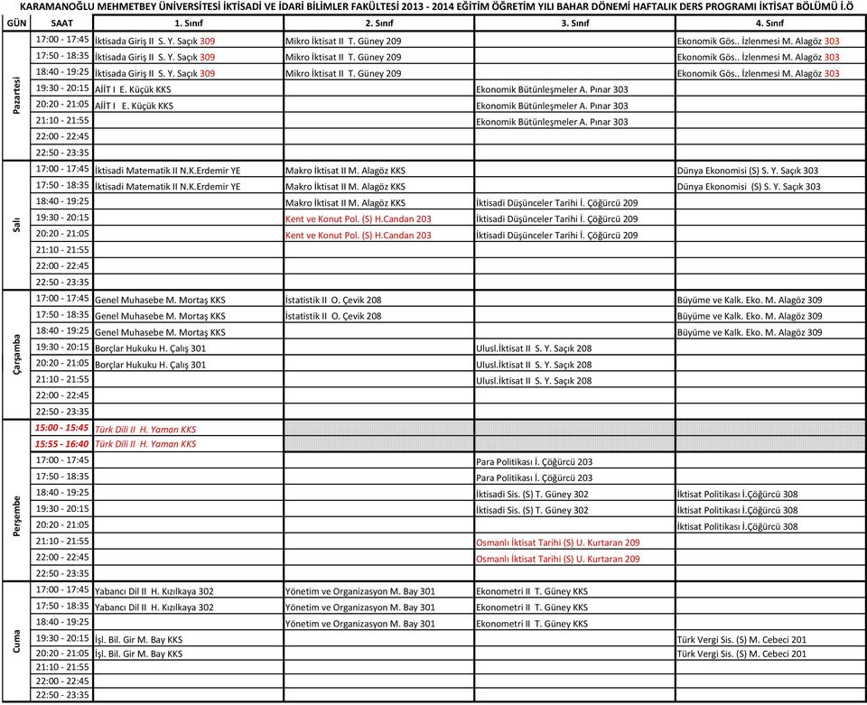 Küçük KKS Ekonomik Bütünleşmeler A. Pınar 303 20:20 21:05 AİİT I E. Küçük KKS Ekonomik Bütünleşmeler A. Pınar 303 Ekonomik Bütünleşmeler A. Pınar 303 17:00 17:45 İktisadi Matematik II N.K.Erdemir YE Makro İktisat II M.