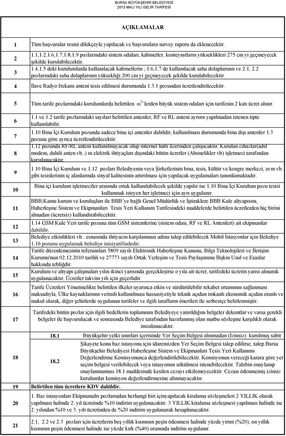 1, 2.2 pozlrındki sh dolplrının yüksekliği 200 cm yi geçmeyecek şekilde kurulilecektir. İlve Rdyo frekns nteni tesis edilmesi durumund 1.3.1 pozundn ücretlendirilecektir.