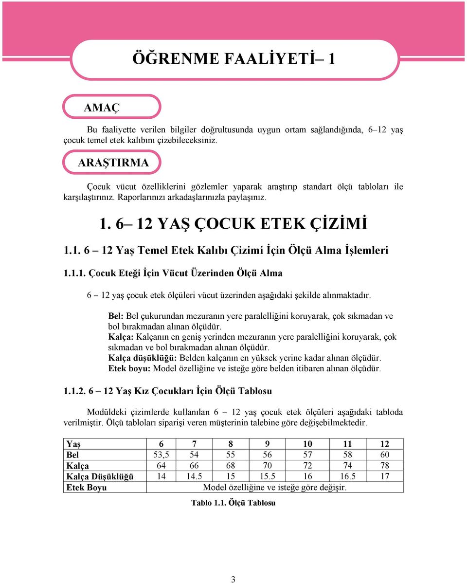 6 12 YAŞ ÇOCUK ETEK ÇİZİMİ 1.1. 6 12 Yaş Temel Etek Kalıbı Çizimi İçin Ölçü Alma İşlemleri 1.1.1. Çocuk Eteği İçin Vücut Üzerinden Ölçü Alma 6 12 yaş çocuk etek ölçüleri vücut üzerinden aşağıdaki şekilde alınmaktadır.