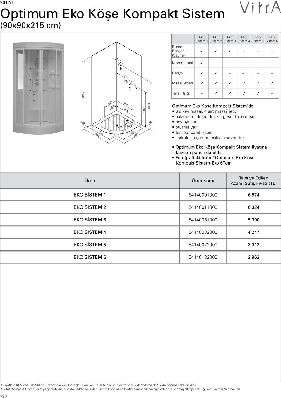 Optimum Eko Köşe Kompakt Sistem fiyat na küvetin paneli dahildir. Foto raftaki ürün Optimum Eko Köşe Kompakt SistemEko 6 dır. Ürün Ürün Kodu Tavsiye Edilen Azami EKO SİSTEM 1 54140091000 6.