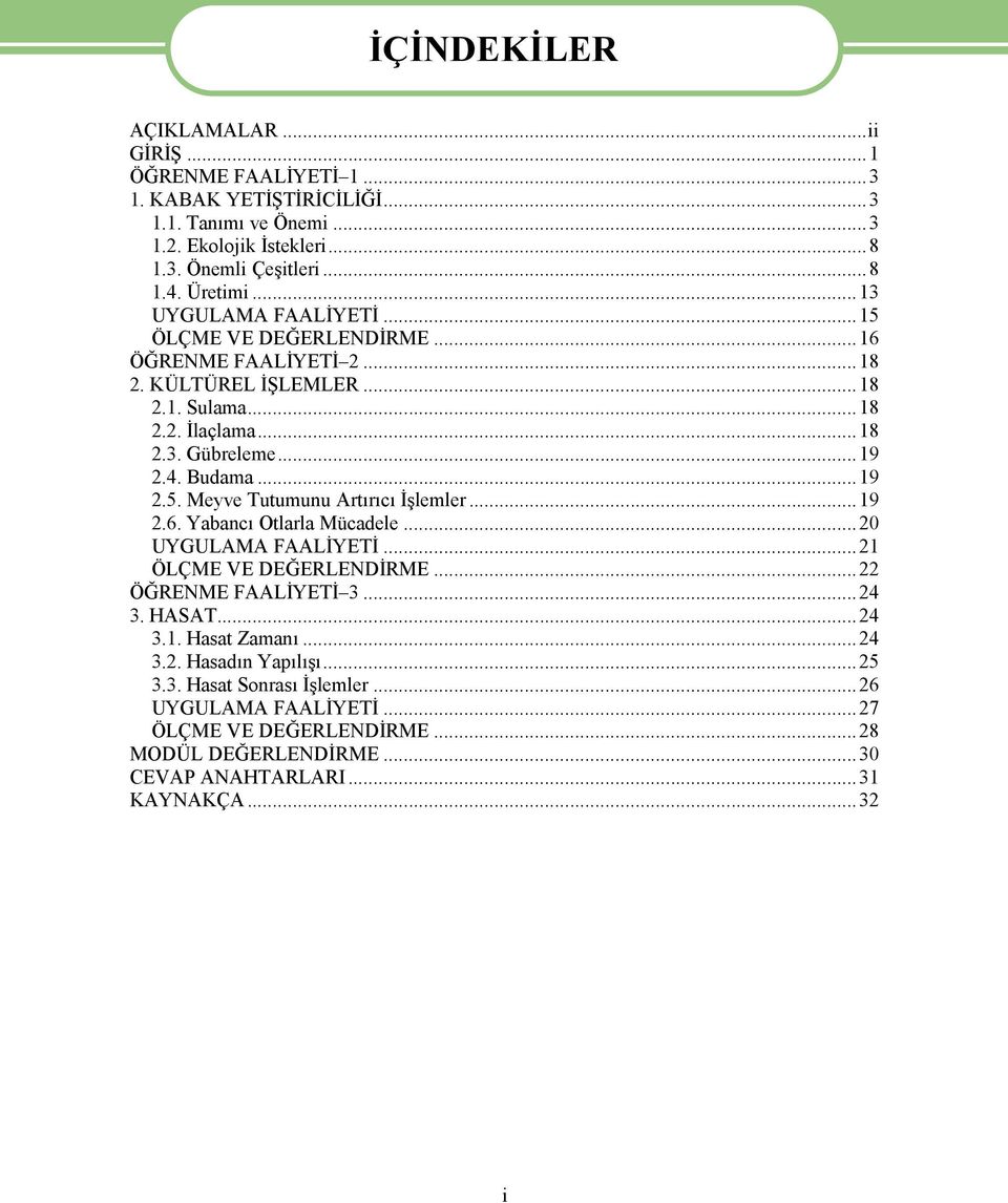 Budama...19 2.5. Meyve Tutumunu Artırıcı İşlemler...19 2.6. Yabancı Otlarla Mücadele...20 UYGULAMA FAALİYETİ...21 ÖLÇME VE DEĞERLENDİRME...22 ÖĞRENME FAALİYETİ 3...24 3. HASAT...24 3.1. Hasat Zamanı.