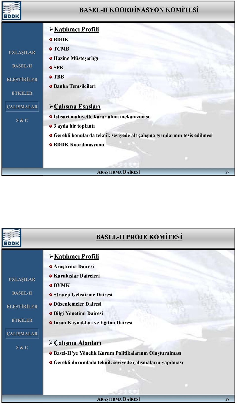 Katılımcı Profili Araştırma Dairesi Kuruluşlar Daireleri BYMK Strateji Geliştirme Dairesi Düzenlemeler Dairesi Bilgi Yönetimi Dairesi İnsan Kaynakları ve