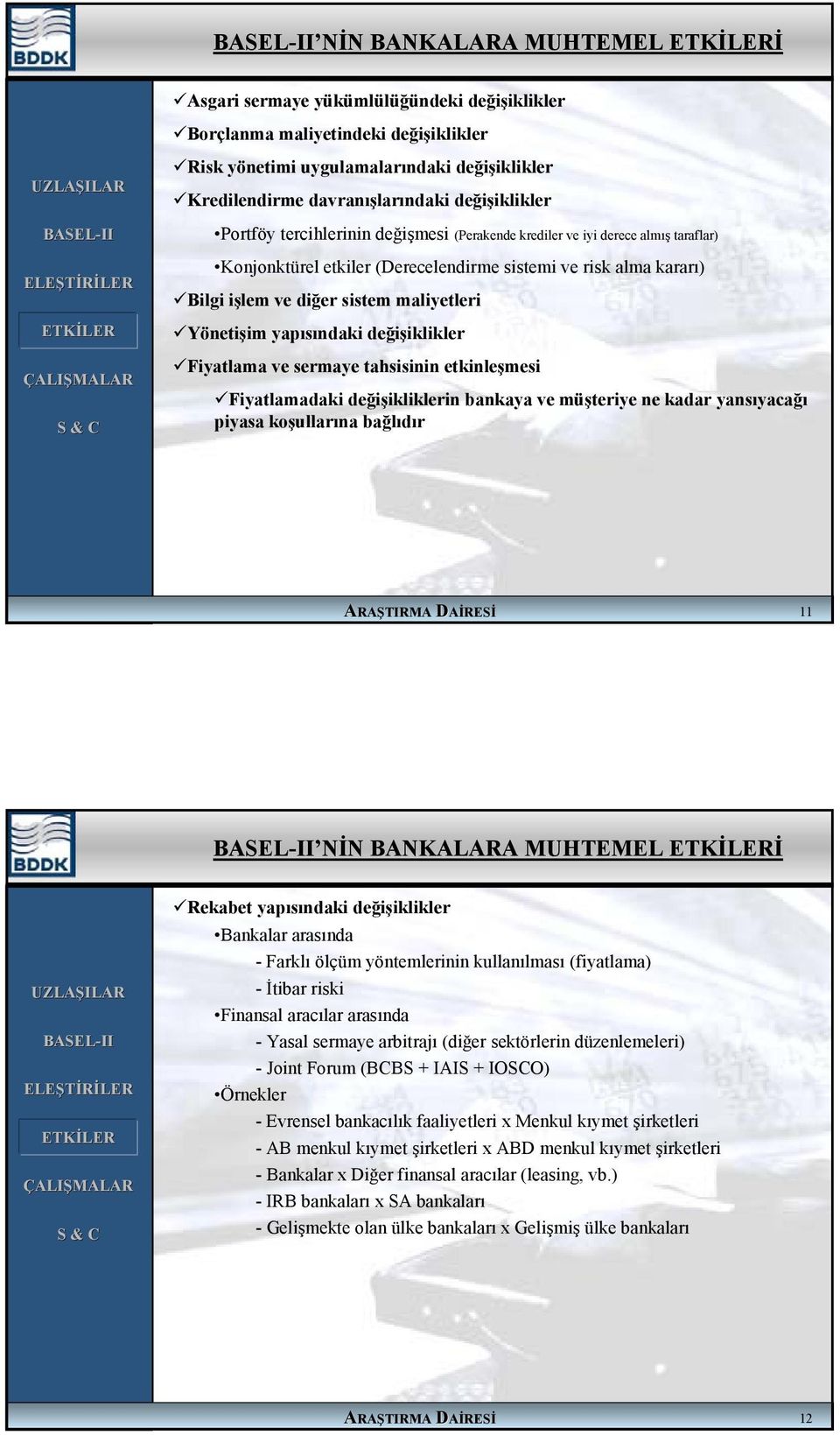 maliyetleri Yönetişim yapısındaki değişiklikler Fiyatlama ve sermaye tahsisinin etkinleşmesi Fiyatlamadaki değişikliklerin bankaya ve müşteriye ne kadar yansıyacağı piyasa koşullarına bağlıdır