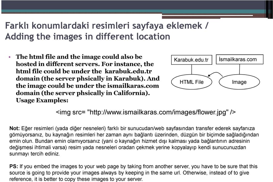 Usage Examples: Karabuk.edu.tr HTML File İsmailkaras.com Image <img src= "http://www.ismailkaras.com/images/flower.