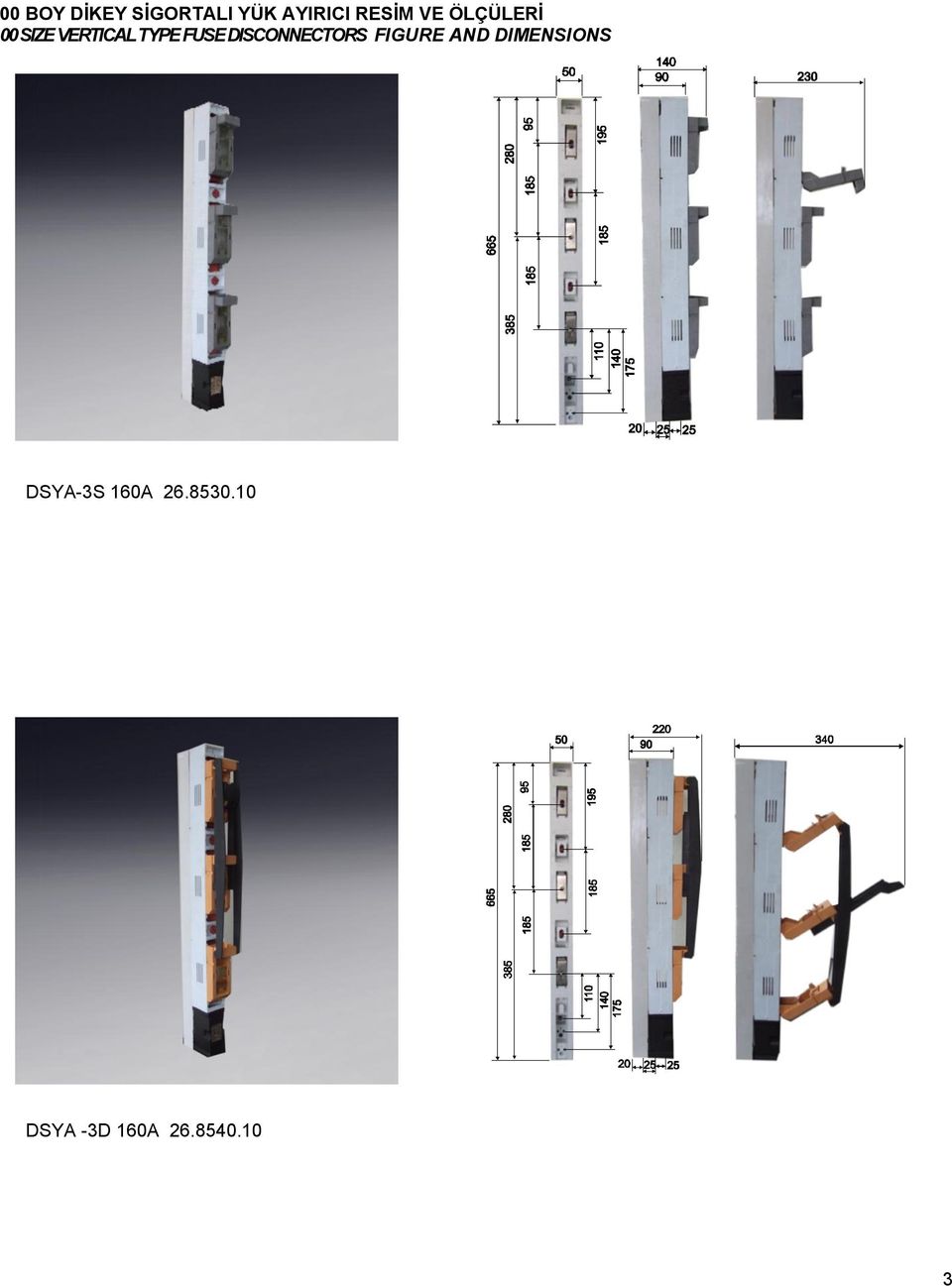 DISCONNECTORS FIGURE AND DIMENSIONS