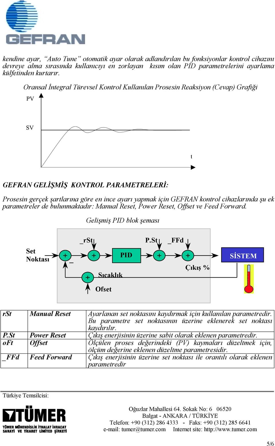 cihazlarında şu ek paramereler de bulunmakadır: Manual Rese, Power Rese, Offse ve Feed Forward. Gelişmiş PID blok şeması Se Nokası _rs Sıcaklık PID P.